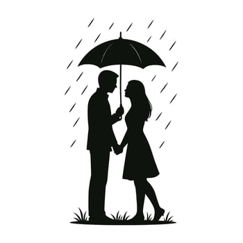 Couple Under Umbrella Silhouette in the Rain vector
