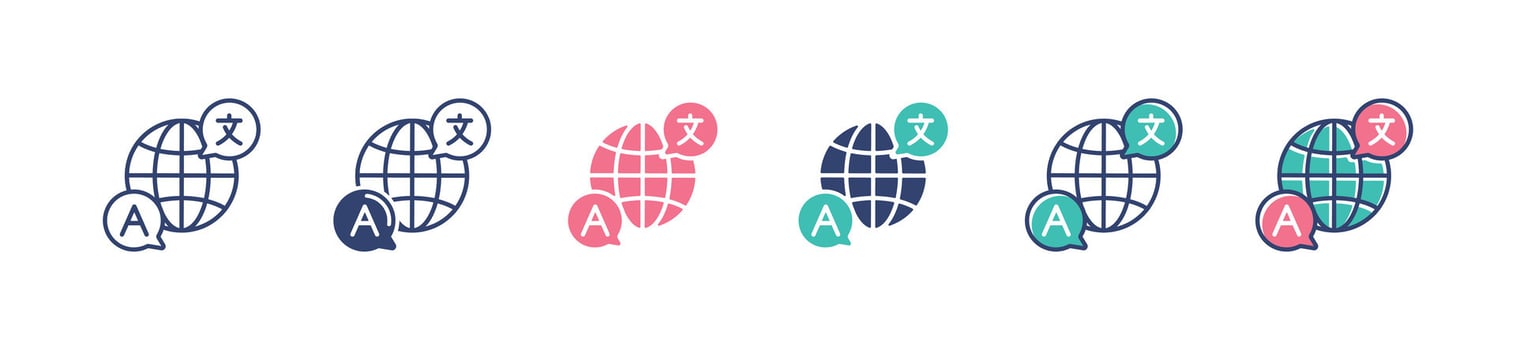simple globe language translate icon set global international communication translation service with globe and bubble chat signs illustration for web and app vector