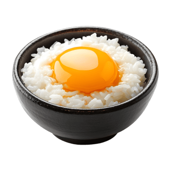 Bowl of white rice with raw egg yolk topping isolated on transparent background png