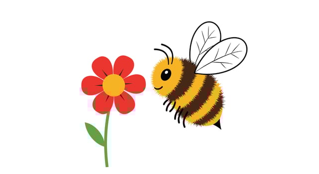 A cartoon bee is standing next to a flower vector