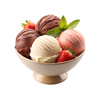 Cold Triple Scoop Ice Cream Bowl Vanilla Chocolate Isolated On Transparent Background png