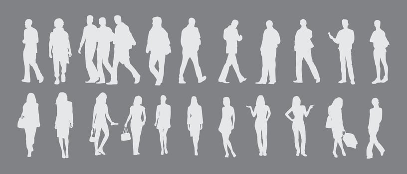Silhouetted Crowd Diverse Group of People Walking Standing and Interacting vector