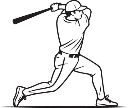 Baseball player batting stance line art, powerful sport action illustration vector
