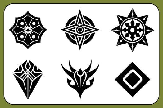 Six Black Silhouette Tattoo Icons Geometric Tribal Designs vector