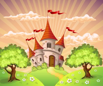 colorful castle with trees in landscape vector