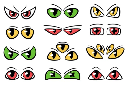 Cartoon groovy monster eyes set. Retro scary creepy eyes for Halloween and other characters. vector
