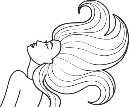 Lovely sexual free woman is enjoying something. Her back is naked, eyes are closed. The hair are frozen in a wave. vector