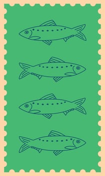 Interior poster with fish. Sardines hand drawn illustration in a poster frame for wall art gallery, illustration vector