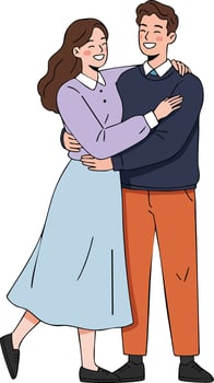 Young couple embracing and smiling together in casual clothes happy relationship moment illustration vector