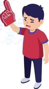 Boy wearing red foam finger cheering for sports team in casual clothing illustration vector