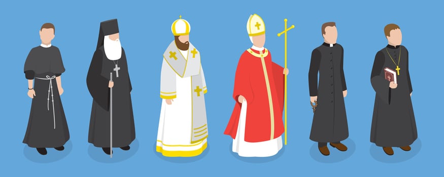3D Isometric Flat Set of Religious Leaders, Character Dressed in Classical Robes vector