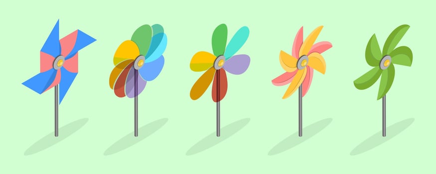 3D Isometric Flat Set of Pinwheels, Summer Ventilator Toys vector
