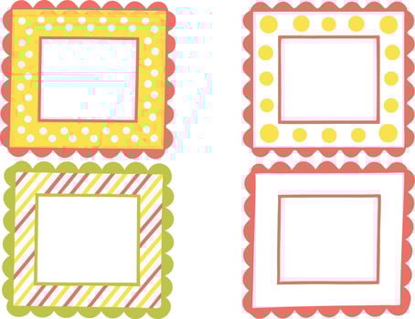 Four scalloped hand drawn frames yellow red green vector