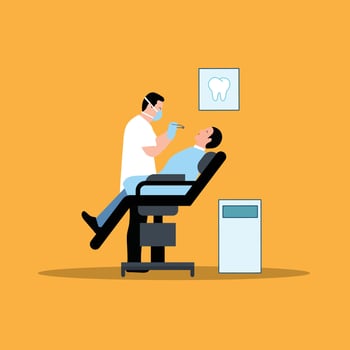 A man sitting in a dentist chair with a patient vector