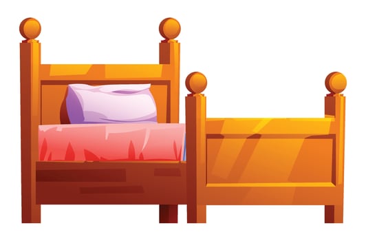 Wooden bed with pillows vector