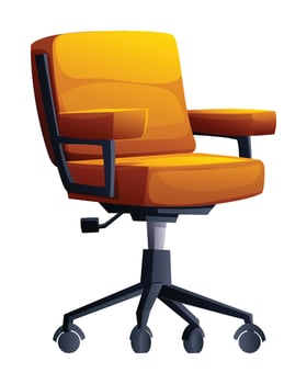 Orange office chair with wheels and armrests vector