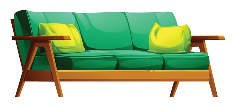Green couch with yellow pillows vector