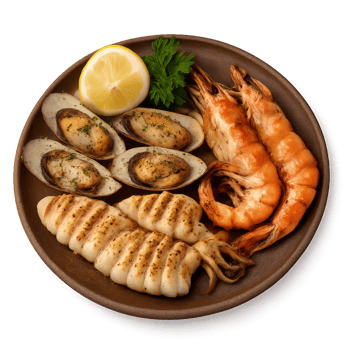 Seafood Platter Extravaganza Featuring Fresh Shrimp and Squid png
