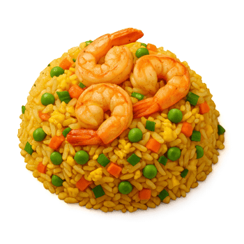 Delicious Fried Rice with Juicy Shrimp and Colorful Vegetables png