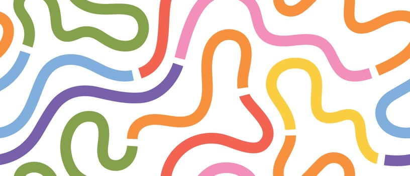 Playful seamless pattern with colorful hand-drawn swirls, arches, and zigzags. Modern abstract background perfect for wrapping paper or childrens design. vector