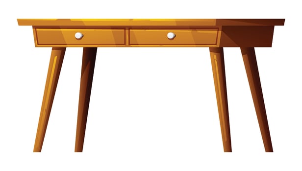 Minimalist wooden desk with two drawers, a modern furniture for home or office interior. Cartoon illustration vector