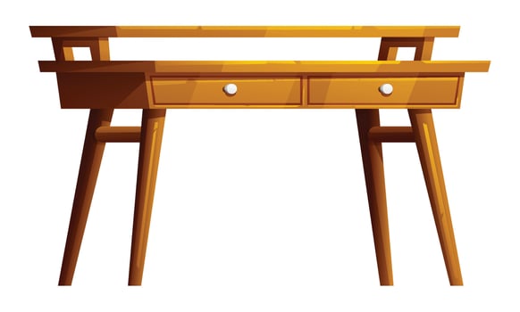 Wooden desk with drawers vector