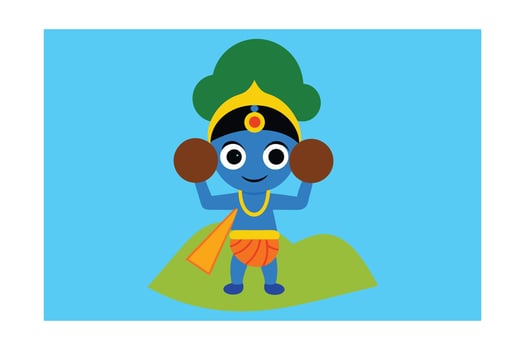 Adorable Little Krishna Lifting Heavy Balls Cartoon Illustration vector
