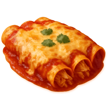 Cheesy Chicken Enchiladas with Red Sauce and Fresh Cilantro Garnish png