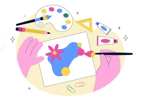 Illustration of a Craft Workshop Featuring Creative Hands in an Artistic Class vector