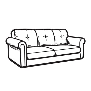 A detailed hand drawn silhouette style illustration of a comfortable two seat sofa perfect for home interior design decor vector
