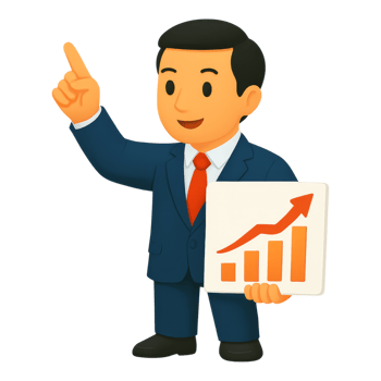 Businessman holding a chart with an upward graph png