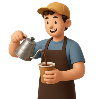 A man in an apron pours coffee into a cup png