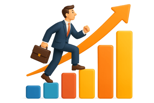 Businessman climbing up a graph chart png
