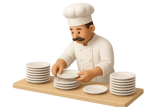 A chef is preparing plates on a table png