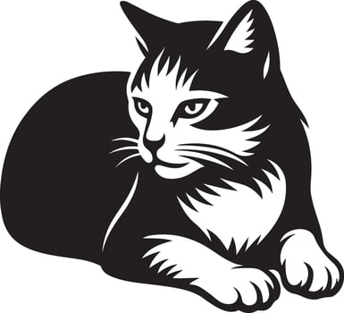 Cat silhouette design black and white art, Elegant house cat for decor themes vector