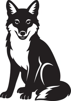 Sitting fox silhouette black and white art, Calm forest animal minimal sketch vector
