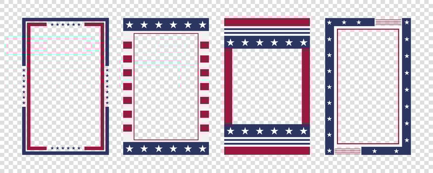 set of Patriotic Frames with USA Colors Red White and Blue. vector