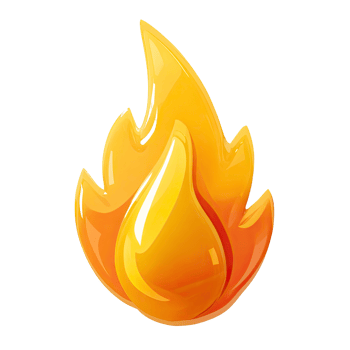 Glossy Fire Flame Icon Illustration with Orange and Yellow Colors on transparent background png