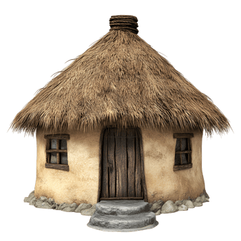 Tribal Style Thatched Hut with Front Door on Transparent Background png