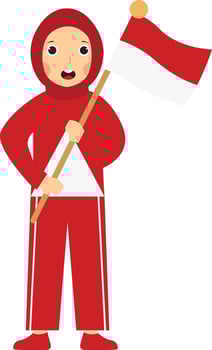 Little Girl Holding Indonesian Flag on White Background vector