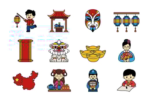 illustration of chinese culture icons collection vector
