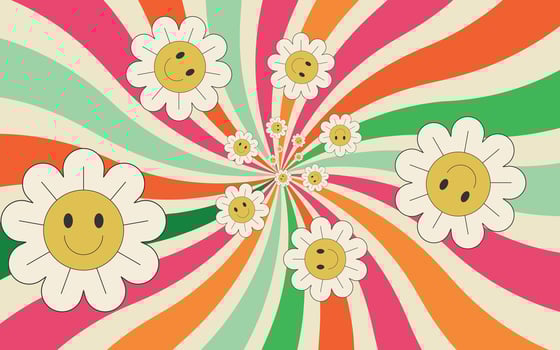 Abstract background with flowers and colorful swirl. Trendy illustration in style retro. vector