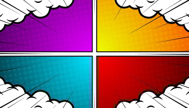 Colorful comic panels with cloud elements vector