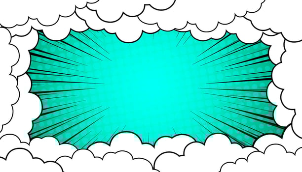 comic background with halftone colors and cute clouds vector