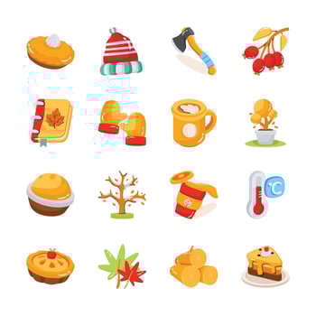 Get this trendy collection of autumn season celebration 2d style icons vector