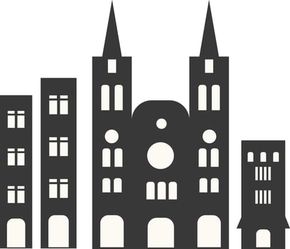 City Skyline Silhouette with Simple Building Design, Isolated on White Background, vector