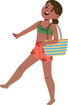 Cheerful Girl with Beach Bag vector