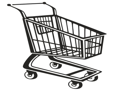 Monochrome Illustration of a Classic Supermarket Shopping Cart on a White Background vector