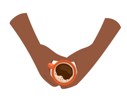 Hands making heart shape over cup of coffee. Gesture of love for cozy morning ritual and warm drink. Design element for cafe menu, banner, coffee poster, print. Hands with espresso illustration vector