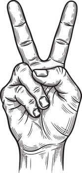 Vintage Illustration of a Hand Forming Peace Symbol Gesture vector